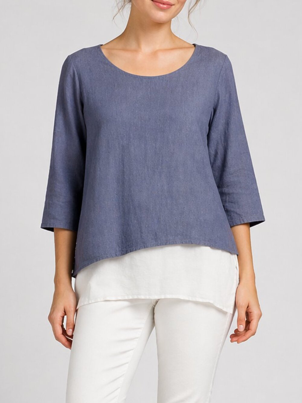 Soft Surroundings Layered Tunic Top Blue Linen Blend Lagenlook Large